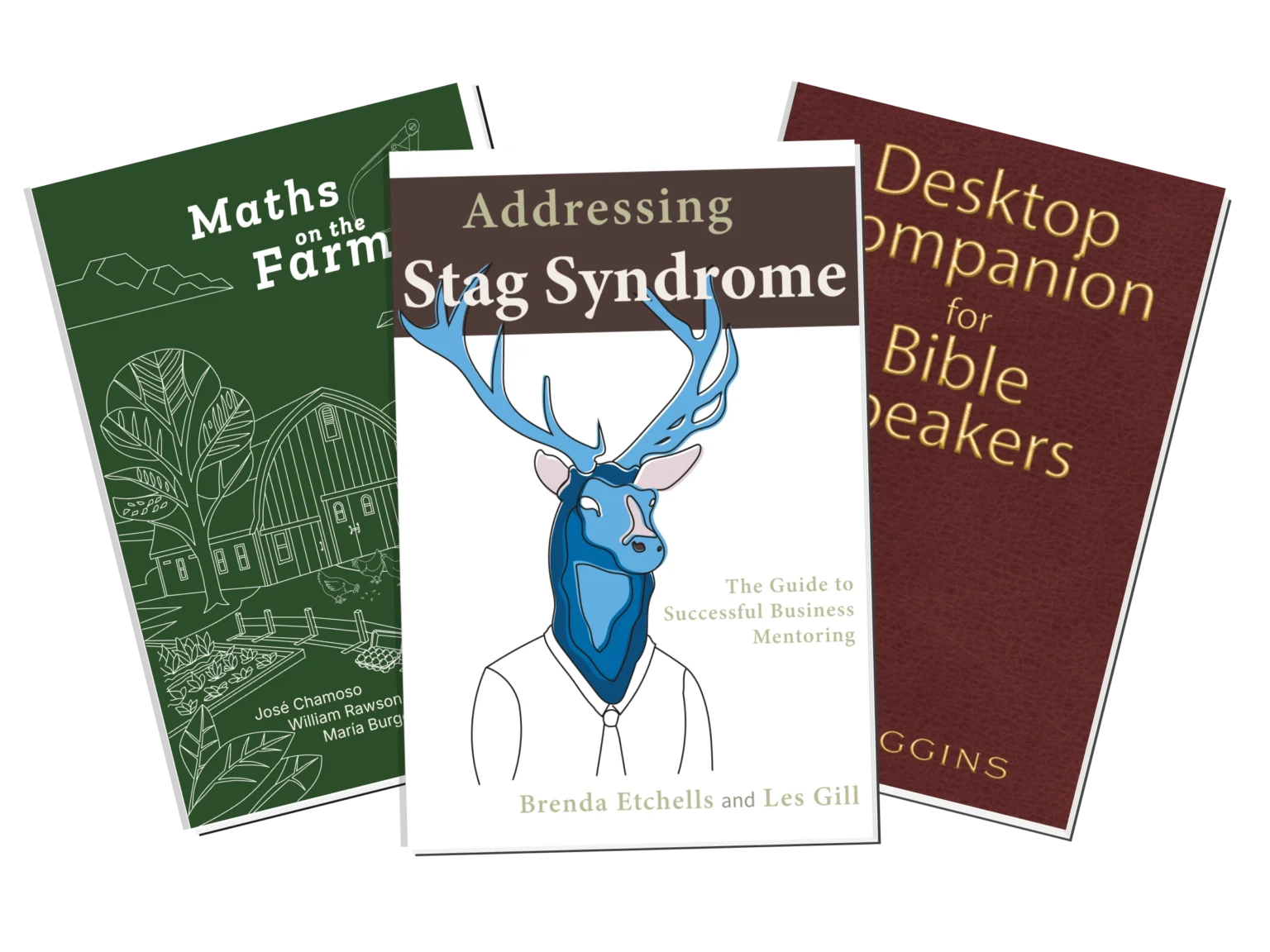 Three non-fiction books published by Tweedlecoate: Addressing Stag Syndrome, Maths on the Farm and Desktop Companion for Bible Speakers